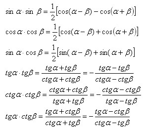 ѕреобразование произведени¤ тригонометрических функций в сумму